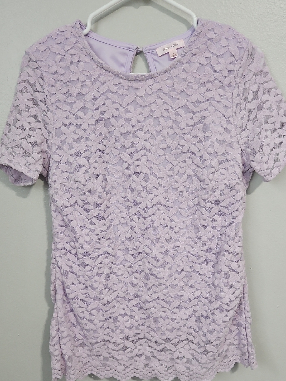 Teddi Rose Light Lavender Floral Lace Short Sleeve Top